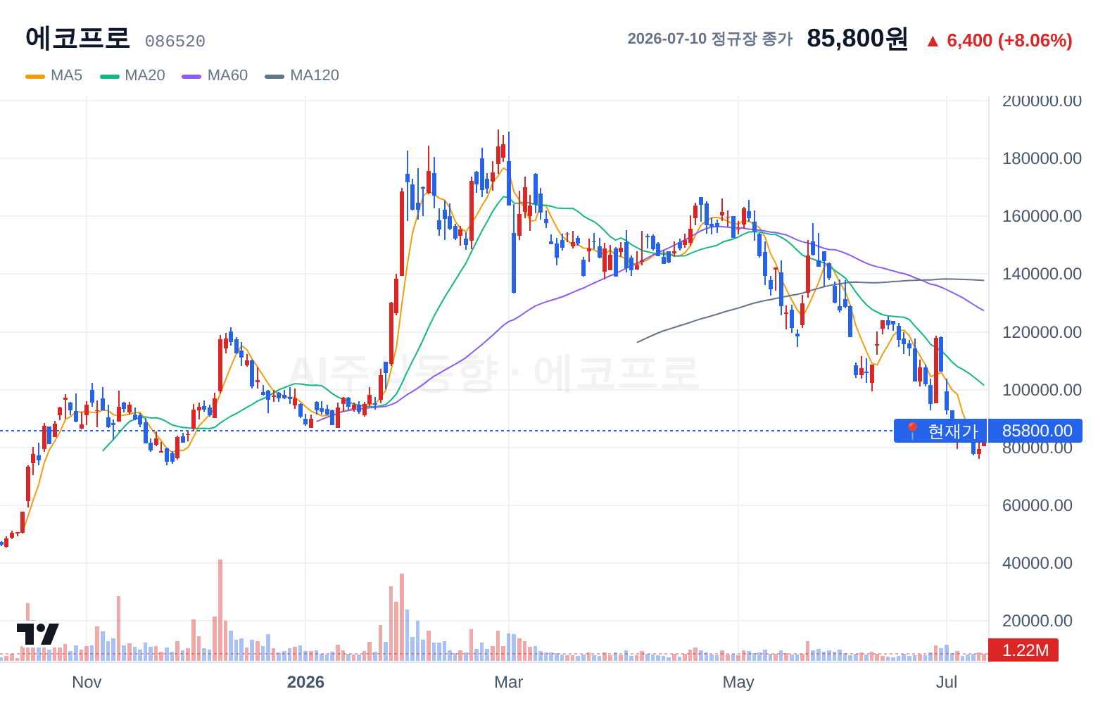 에코프로 (086520) 일봉 차트