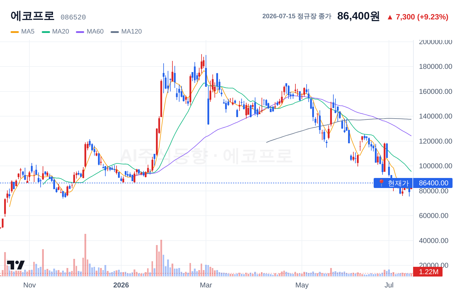 에코프로 (086520) 일봉 차트