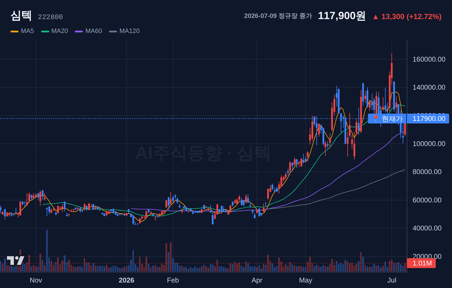 심텍 (222800) 일봉 차트