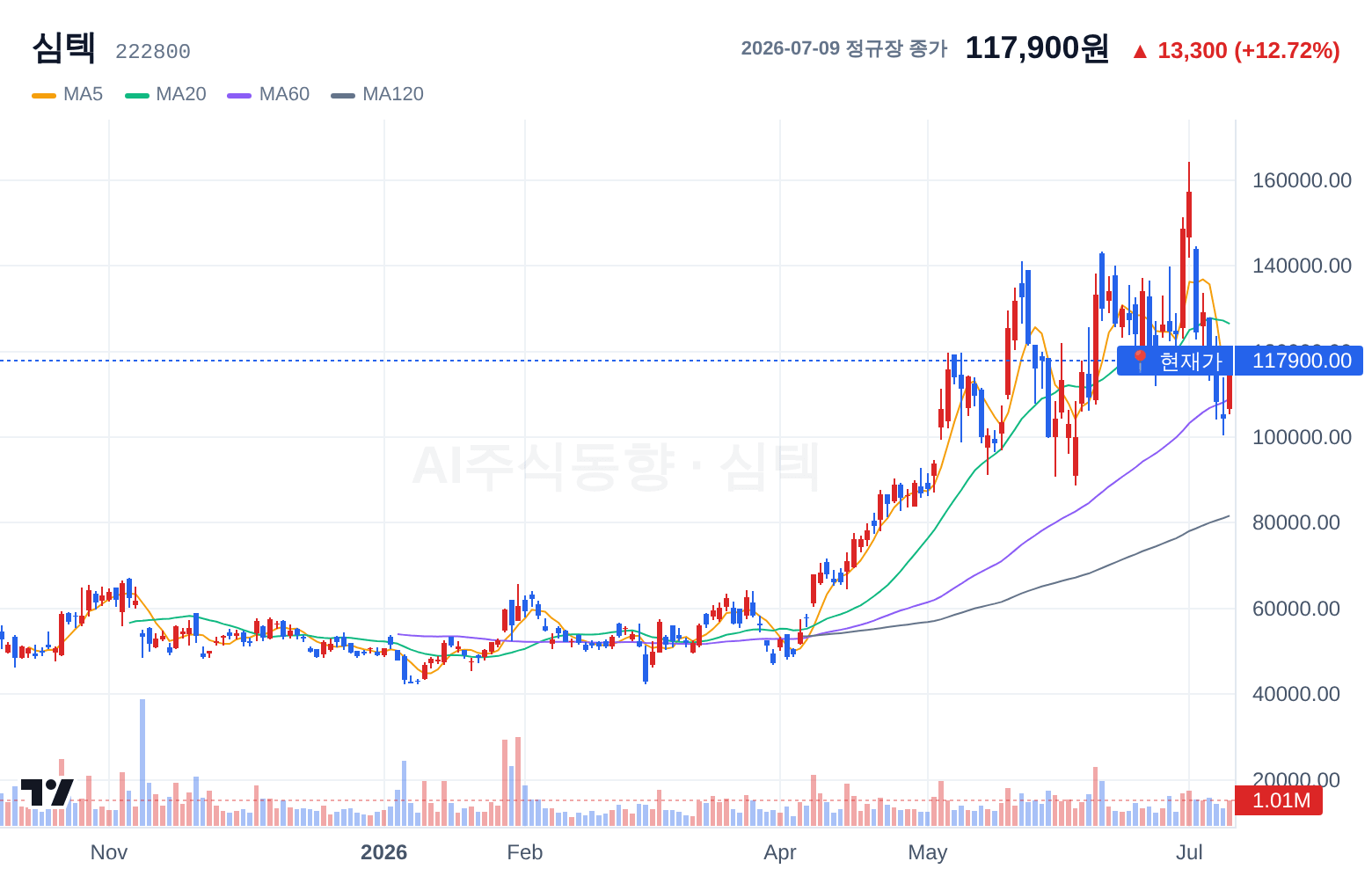 심텍 (222800) 일봉 차트