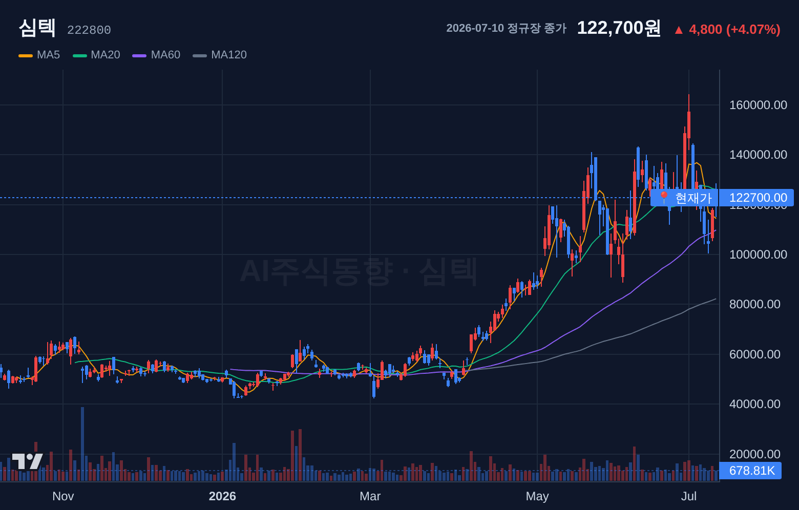 심텍 (222800) 일봉 차트