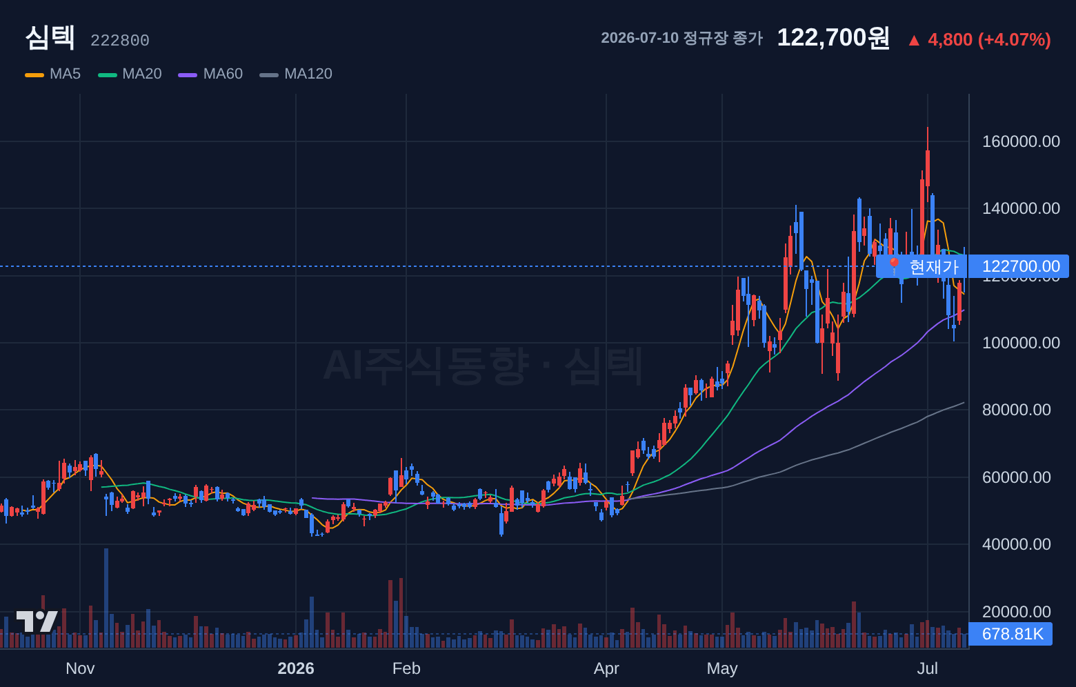 심텍 (222800) 일봉 차트