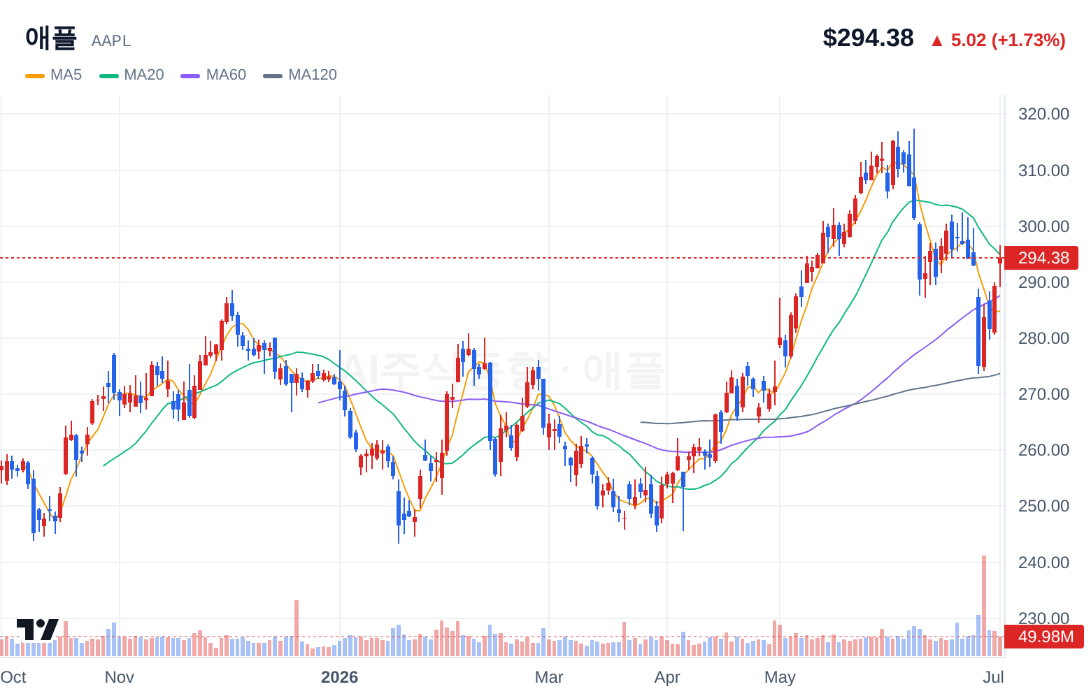 애플 (AAPL) 일봉 차트