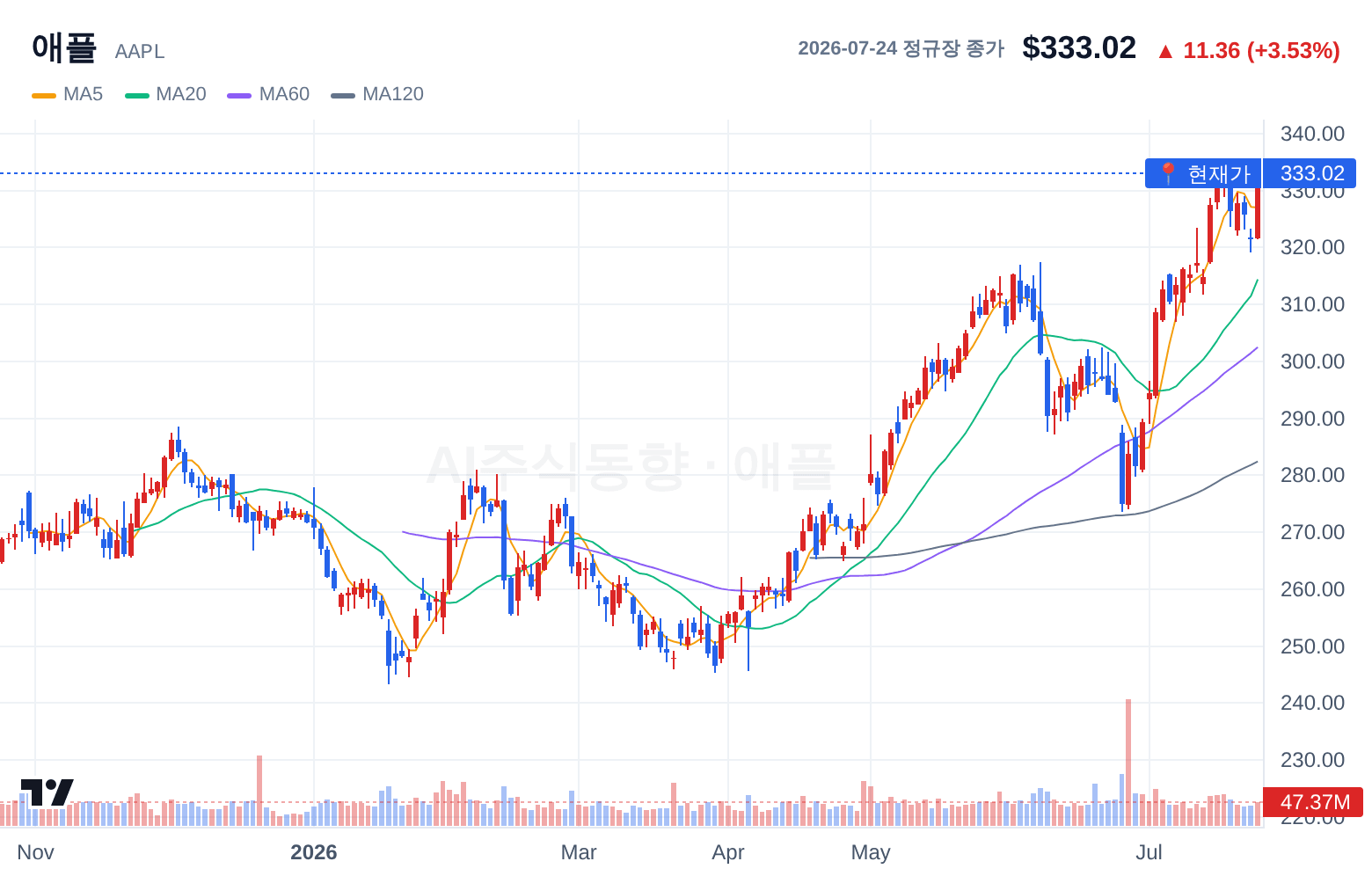 애플 (AAPL) 일봉 차트