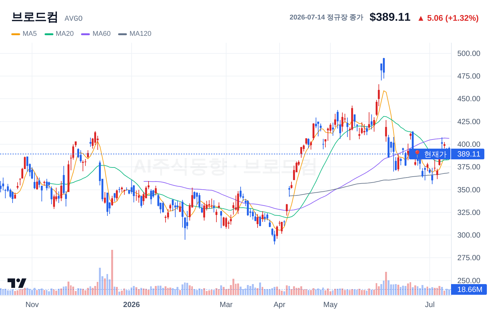 브로드컴 (AVGO) 일봉 차트