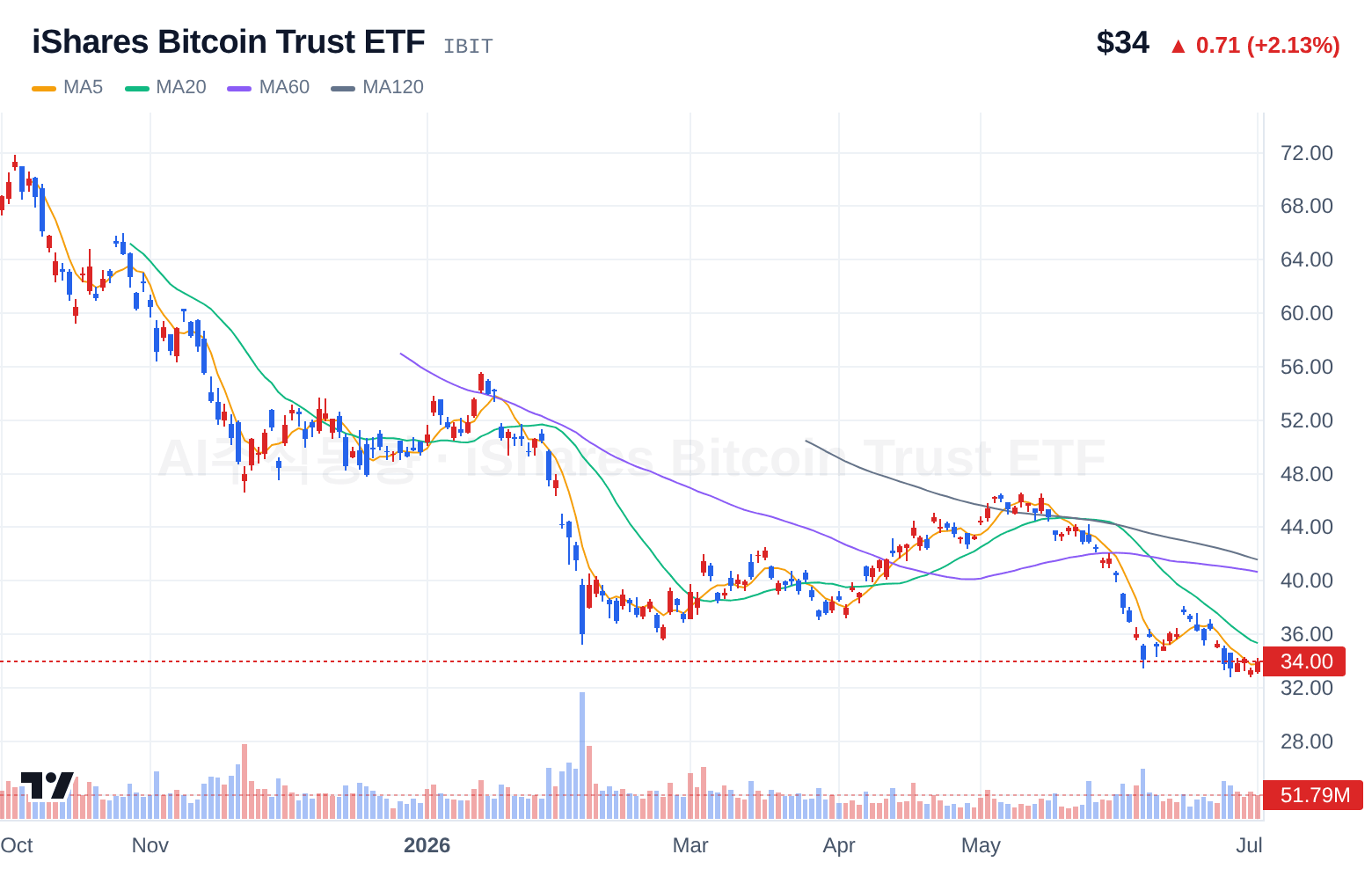iShares Bitcoin Trust ETF (IBIT) 일봉 차트