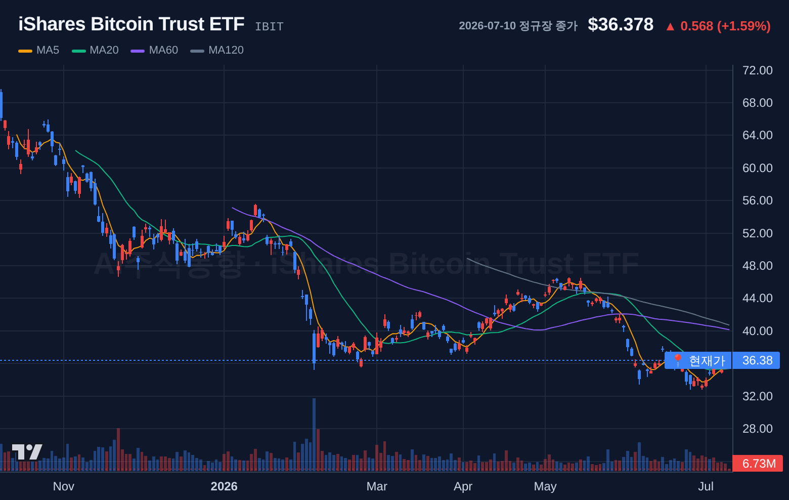 iShares Bitcoin Trust ETF (IBIT) 일봉 차트