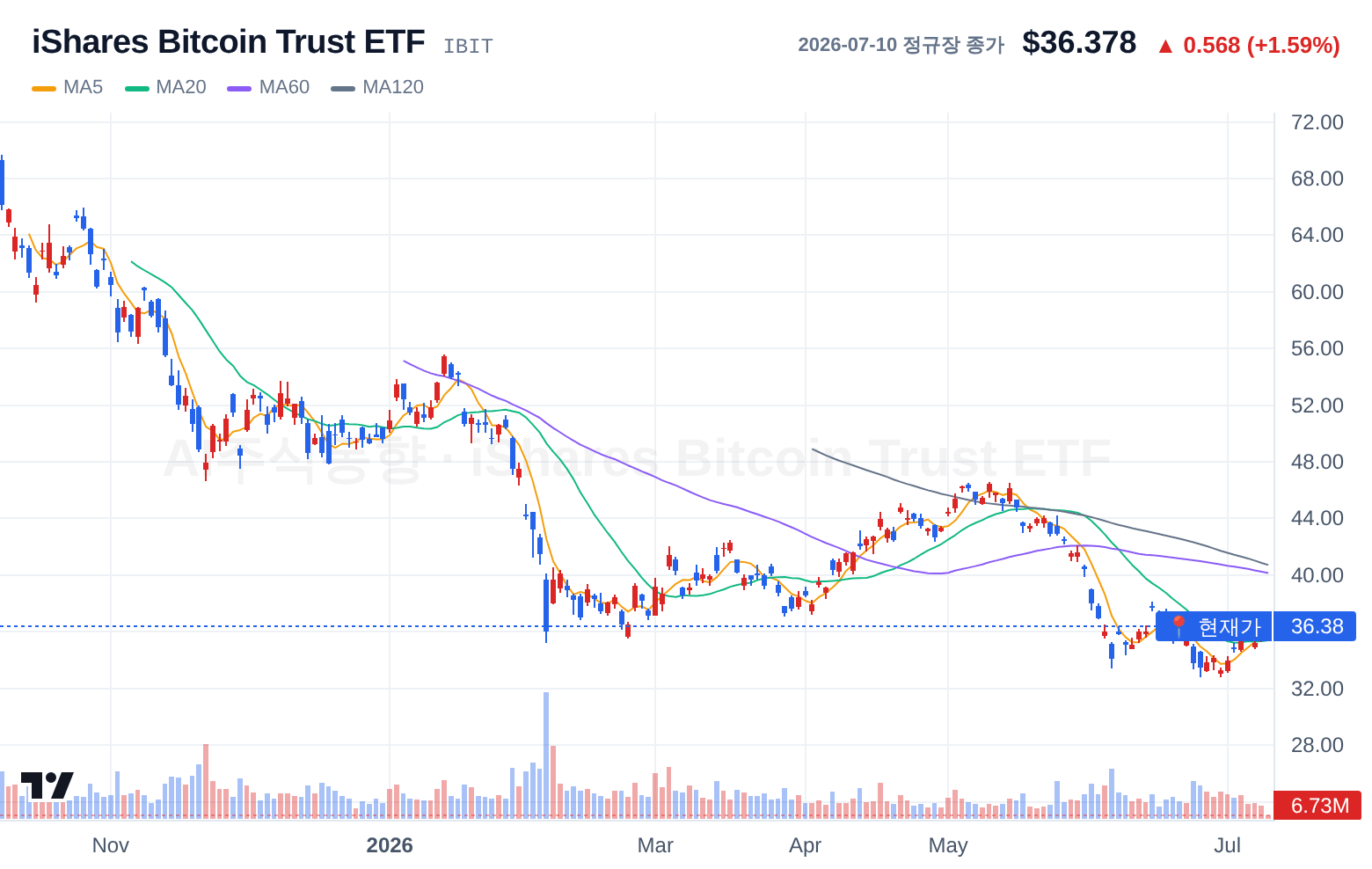 iShares Bitcoin Trust ETF (IBIT) 일봉 차트