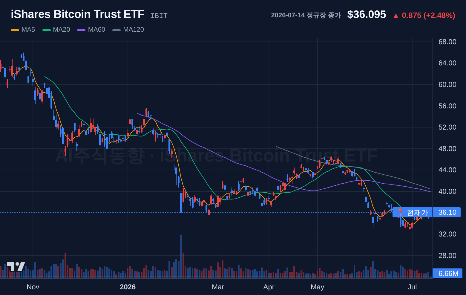 iShares Bitcoin Trust ETF (IBIT) 일봉 차트