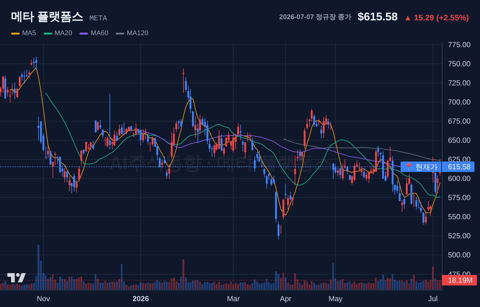메타 플랫폼스 (META) 일봉 차트