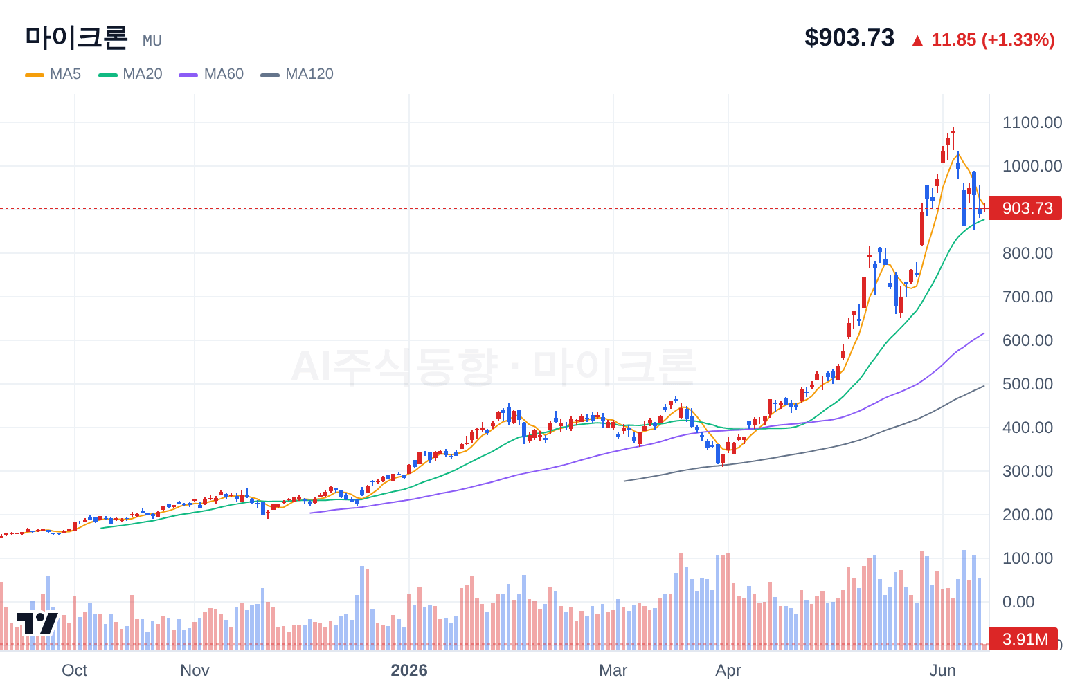 마이크론 (MU) 일봉 차트