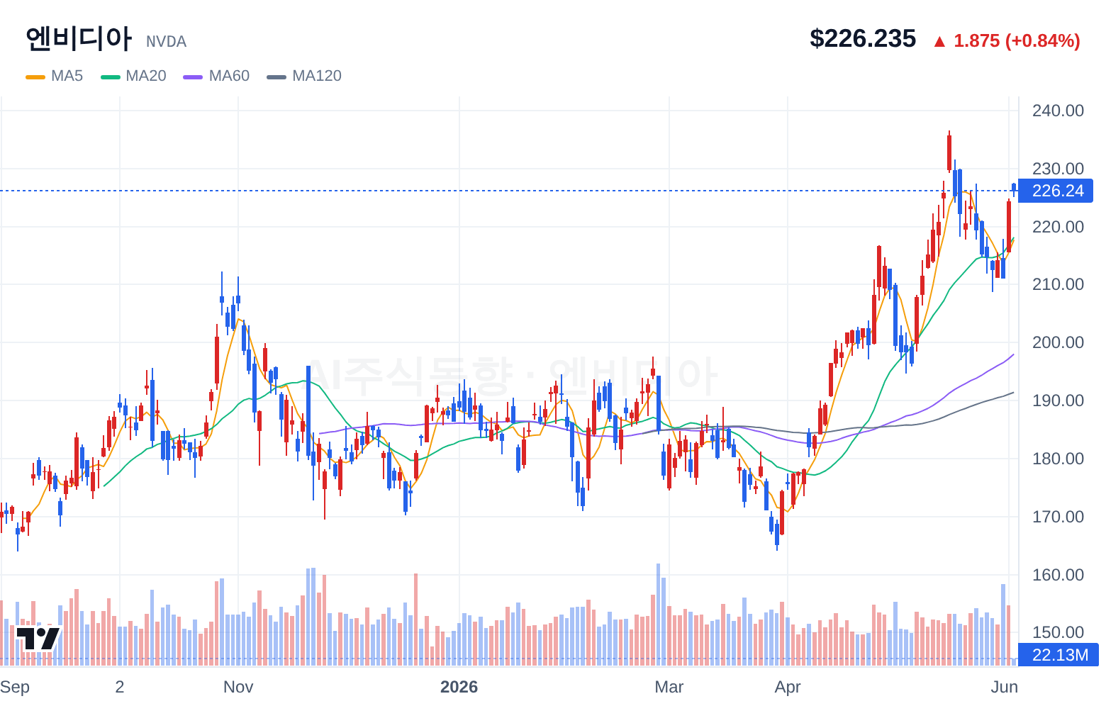 엔비디아 (NVDA) 일봉 차트