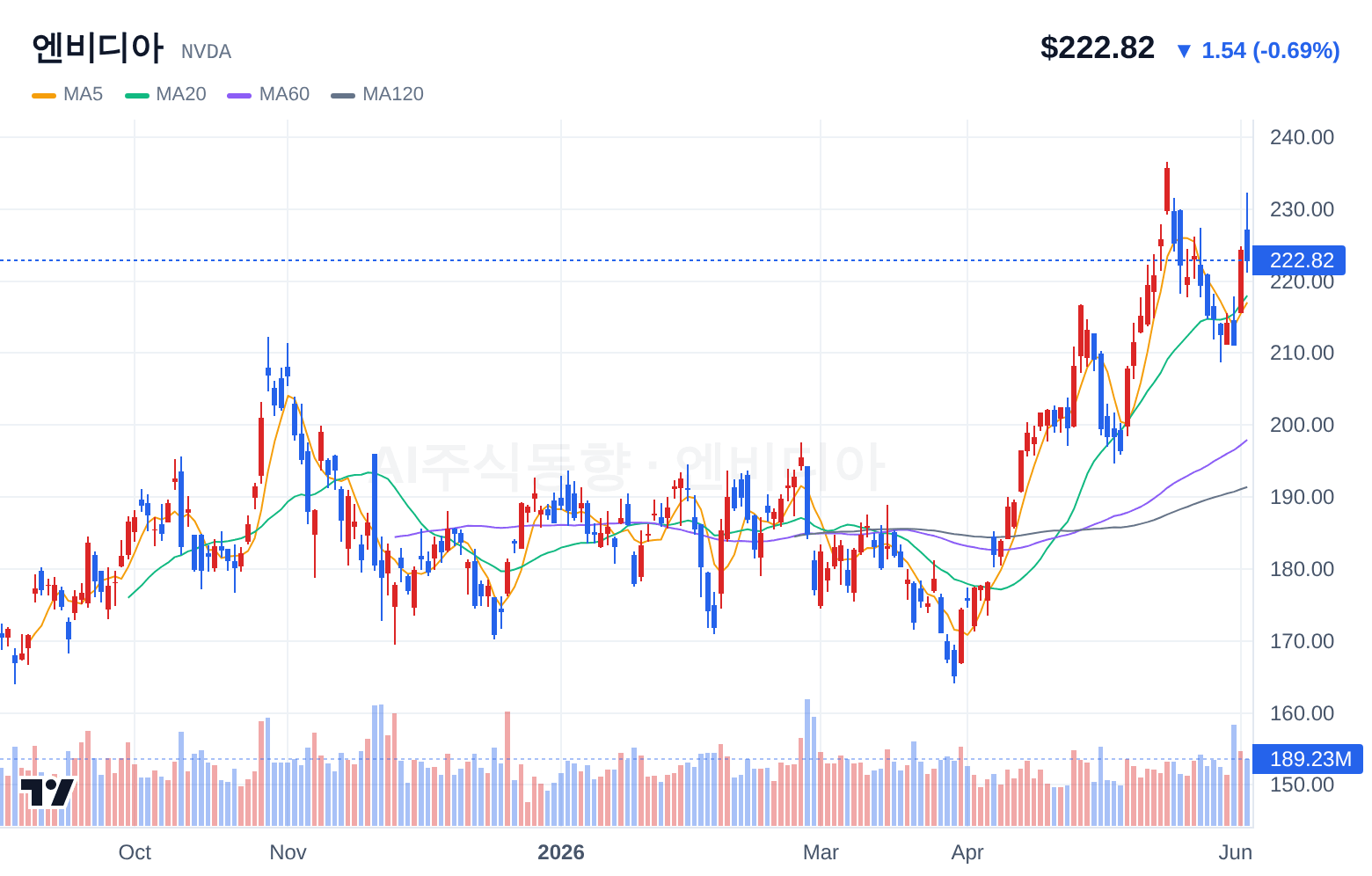 엔비디아 (NVDA) 일봉 차트