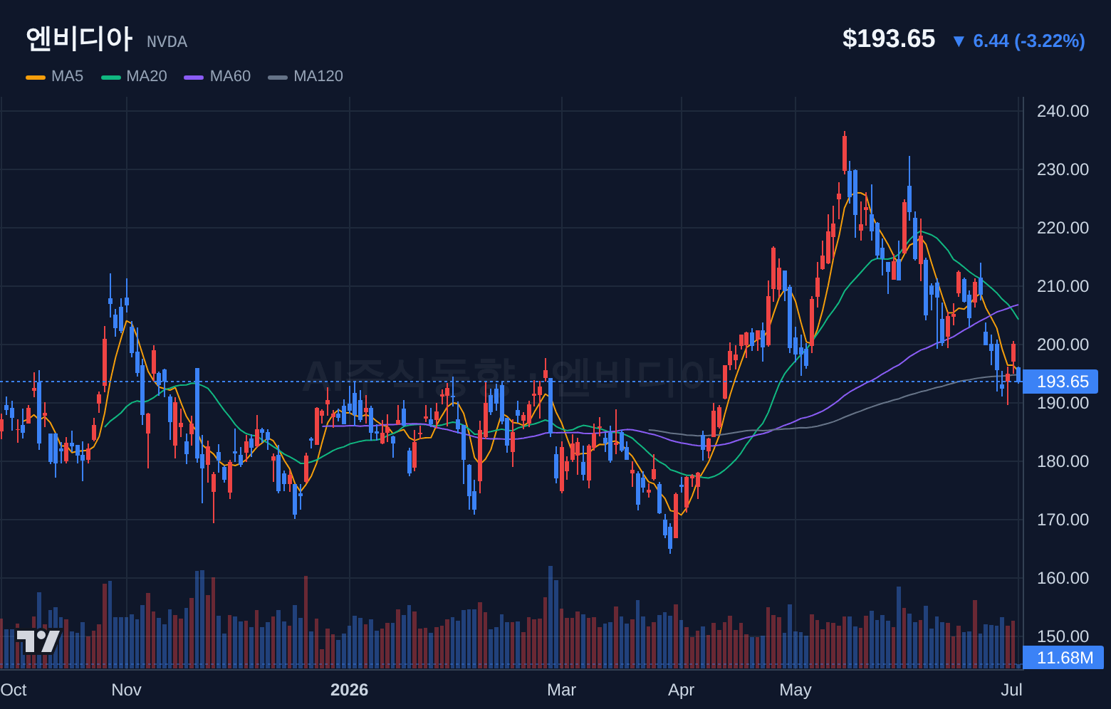엔비디아 (NVDA) 일봉 차트