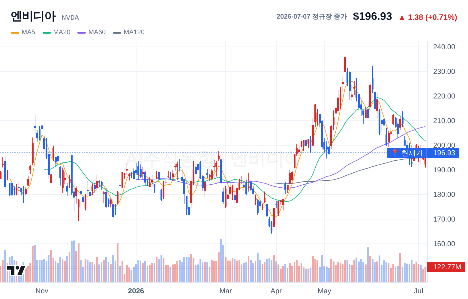 엔비디아 (NVDA) 일봉 차트