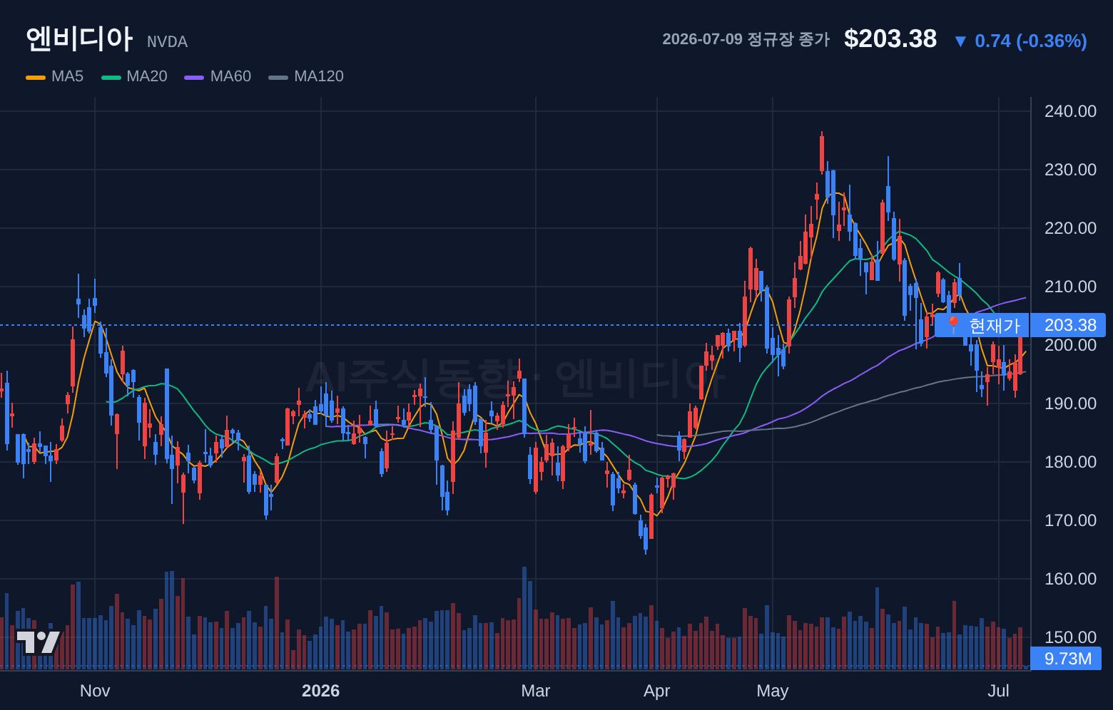 엔비디아 (NVDA) 일봉 차트