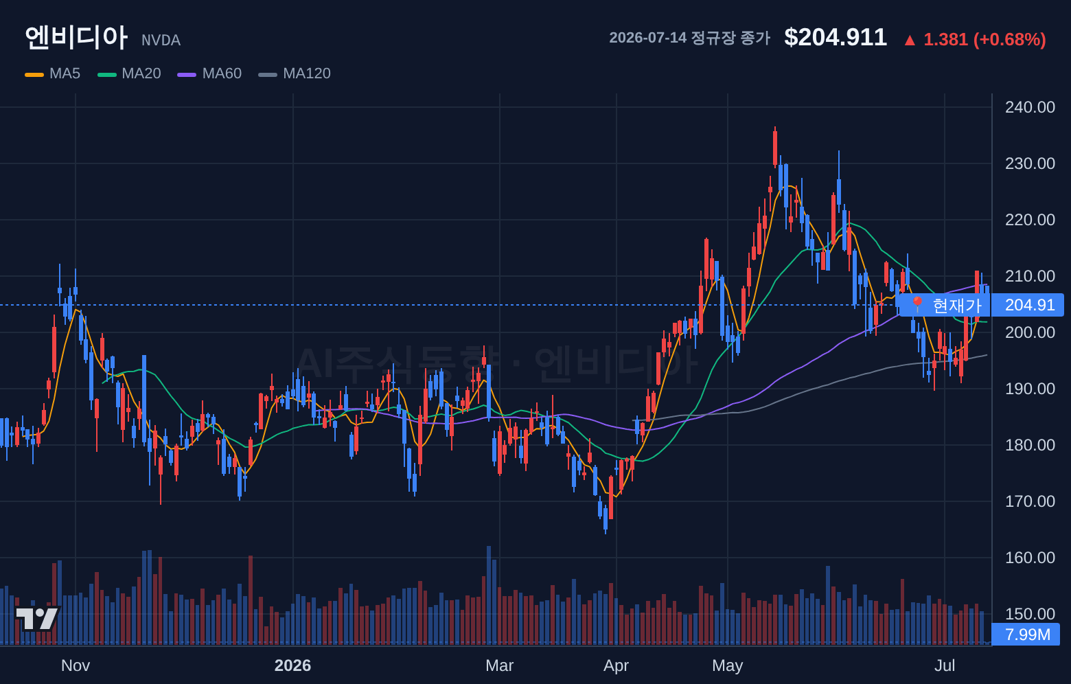 엔비디아 (NVDA) 일봉 차트