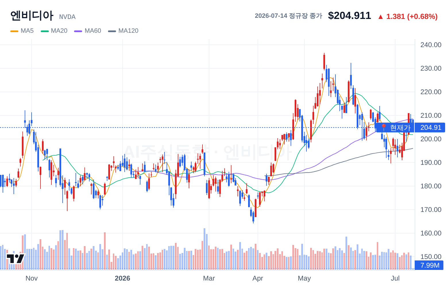 엔비디아 (NVDA) 일봉 차트
