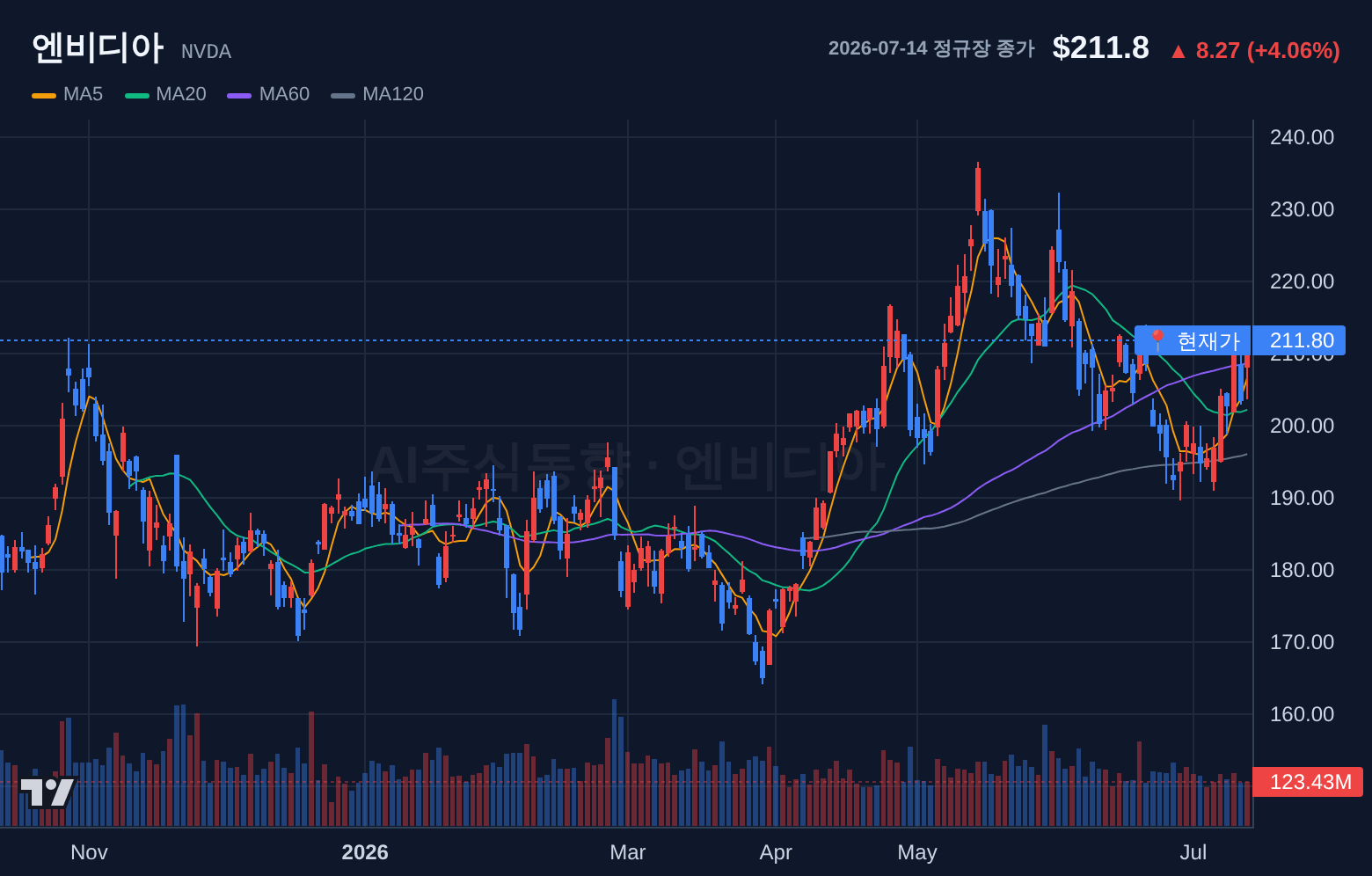 엔비디아 (NVDA) 일봉 차트