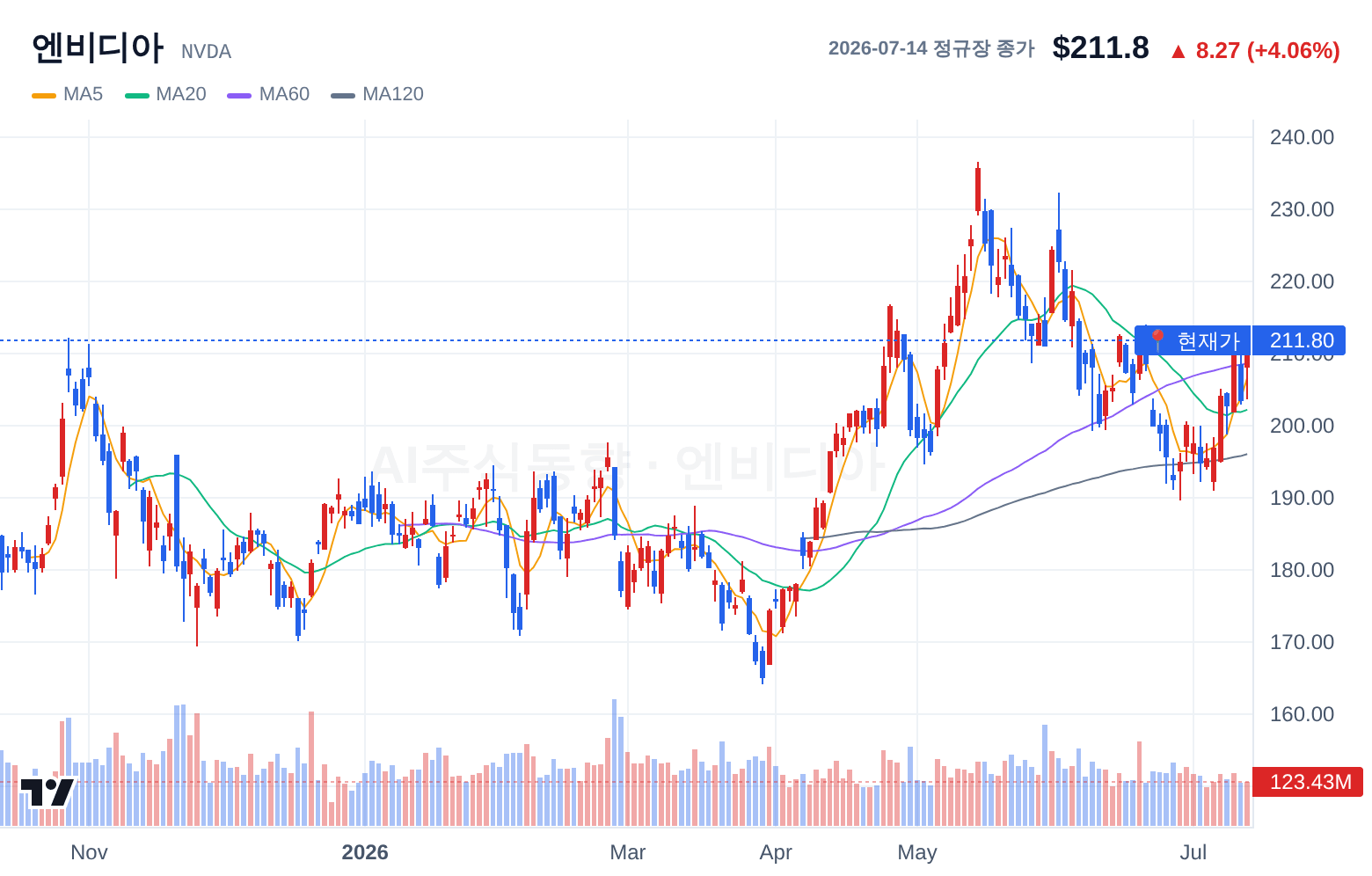 엔비디아 (NVDA) 일봉 차트