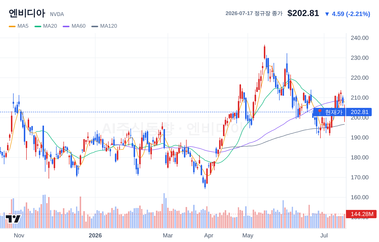 엔비디아 (NVDA) 일봉 차트