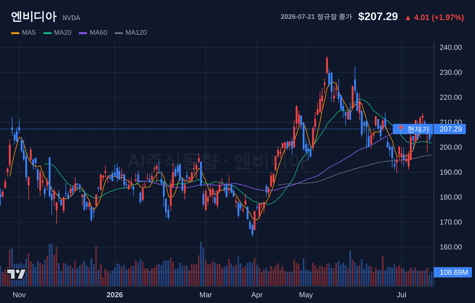 엔비디아 (NVDA) 일봉 차트