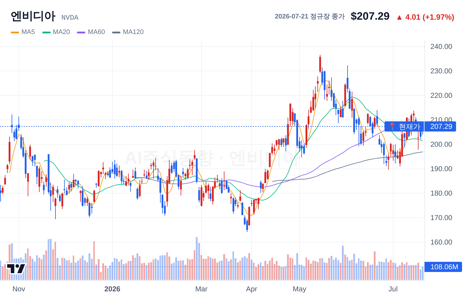 엔비디아 (NVDA) 일봉 차트