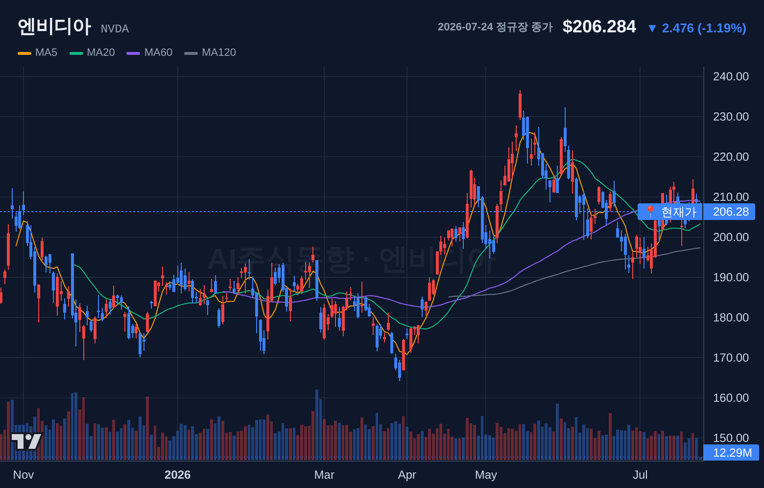엔비디아 (NVDA) 일봉 차트