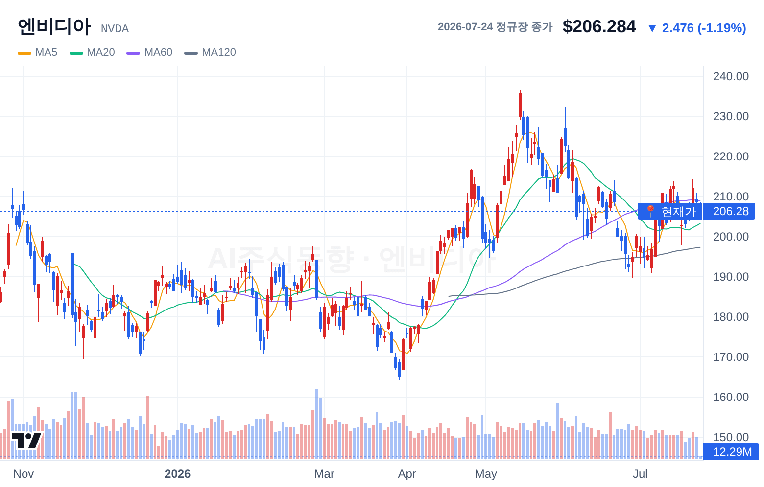 엔비디아 (NVDA) 일봉 차트