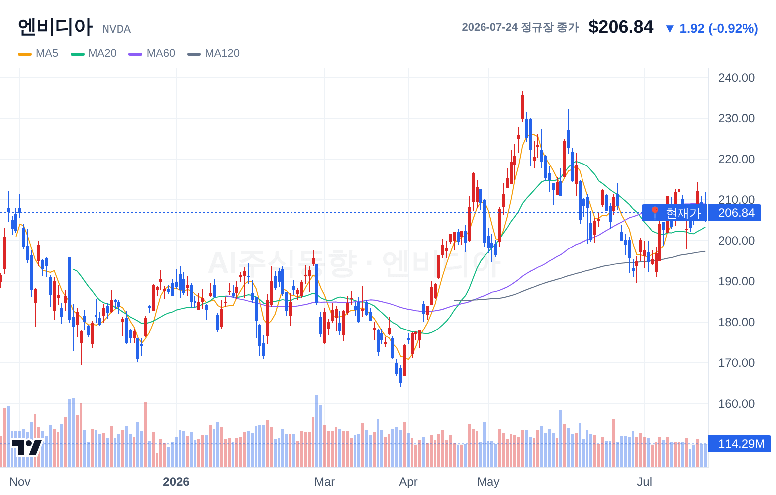 엔비디아 (NVDA) 일봉 차트