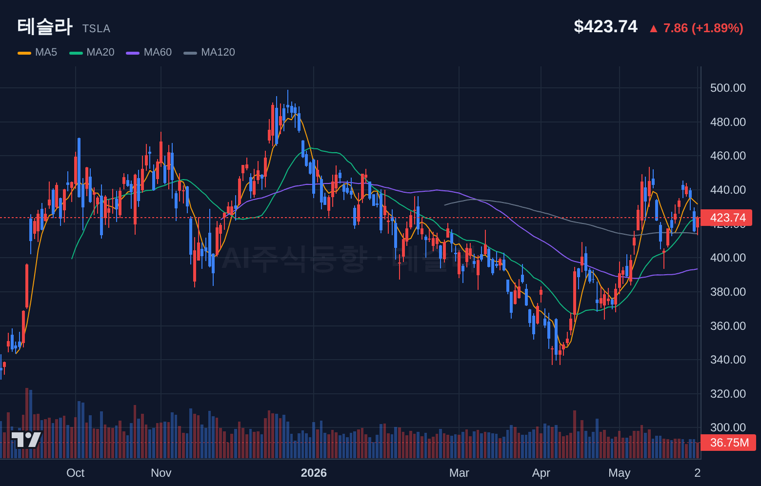 테슬라 (TSLA) 일봉 차트