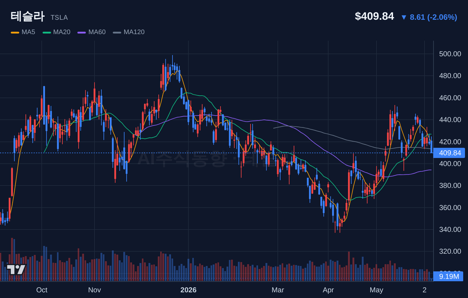 테슬라 (TSLA) 일봉 차트
