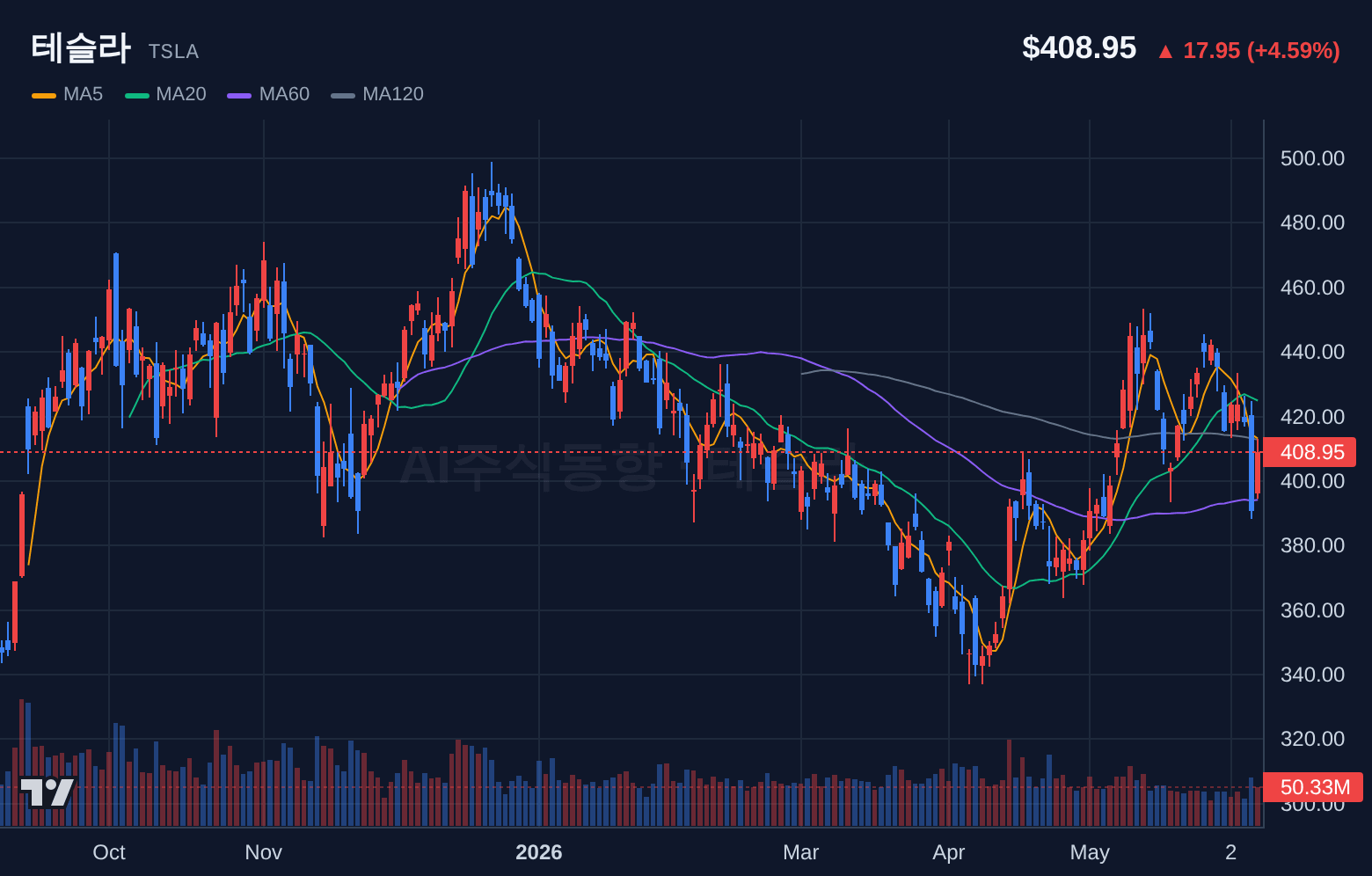 테슬라 (TSLA) 일봉 차트