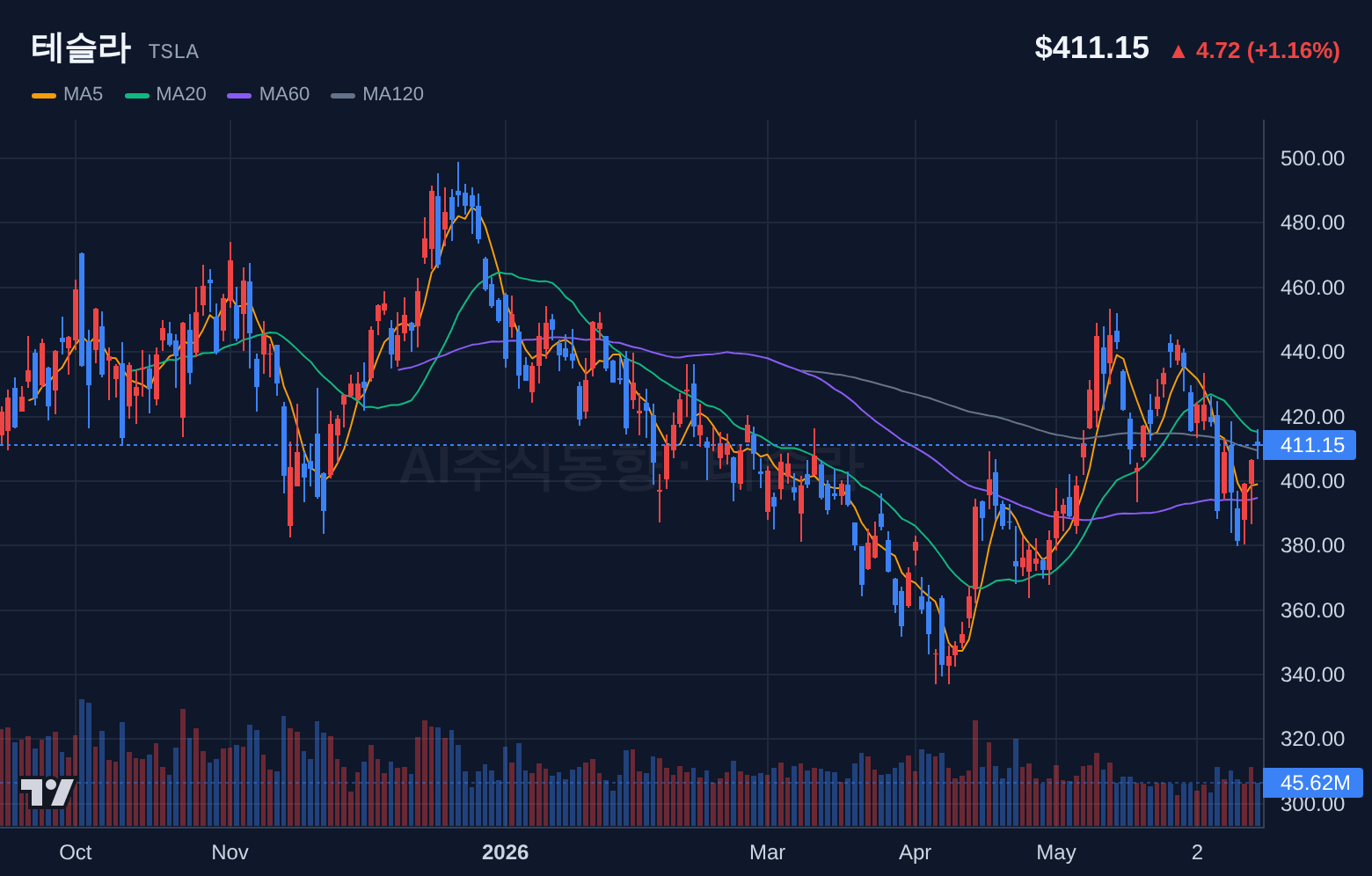 테슬라 (TSLA) 일봉 차트