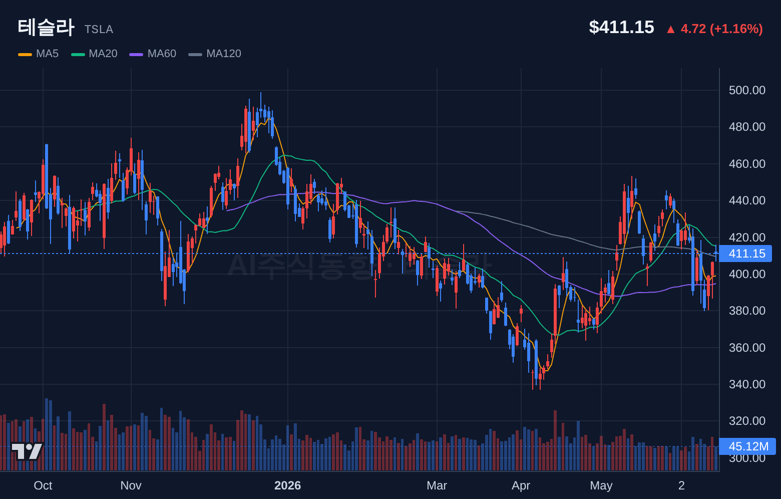 테슬라 (TSLA) 일봉 차트