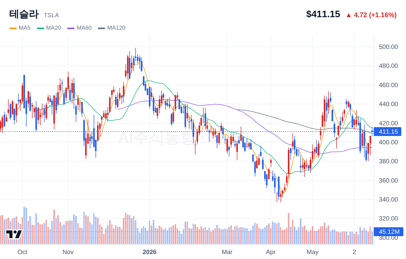 테슬라 (TSLA) 일봉 차트