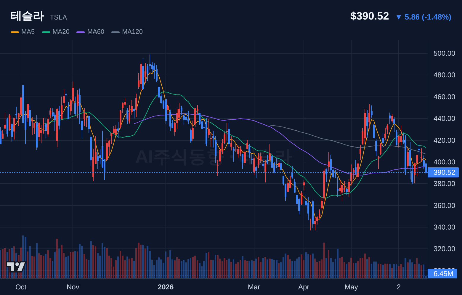 테슬라 (TSLA) 일봉 차트