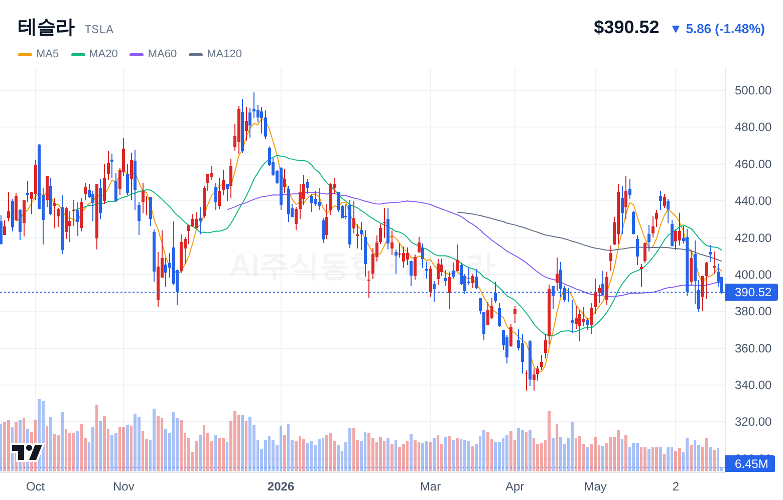 테슬라 (TSLA) 일봉 차트