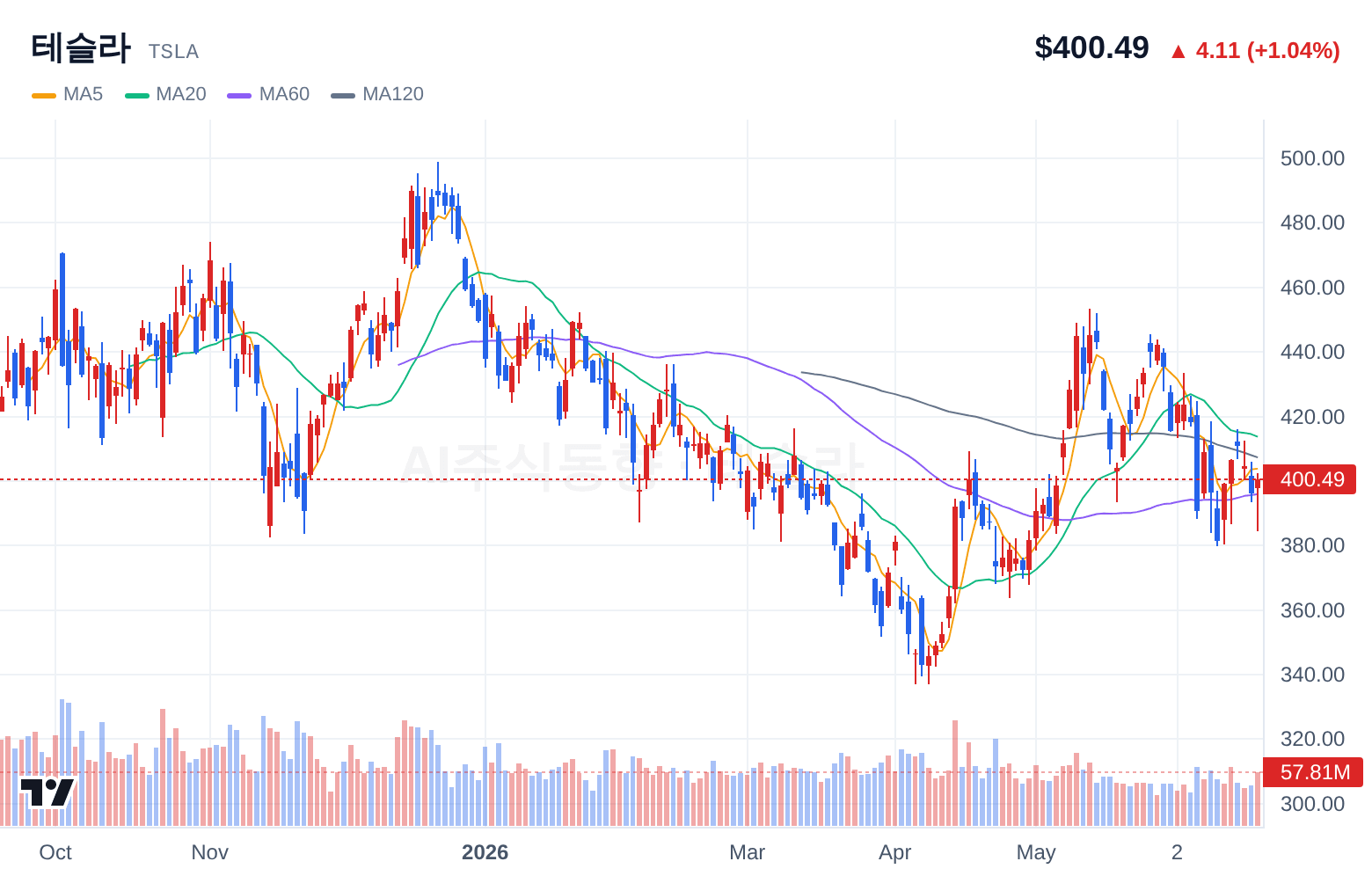 테슬라 (TSLA) 일봉 차트