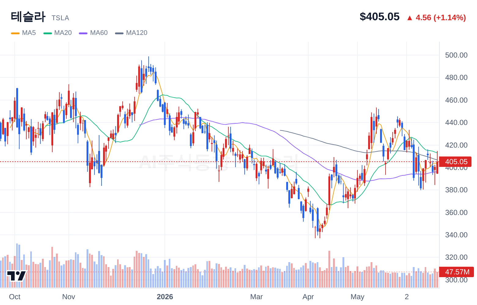 테슬라 (TSLA) 일봉 차트