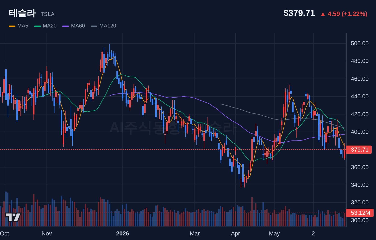 테슬라 (TSLA) 일봉 차트