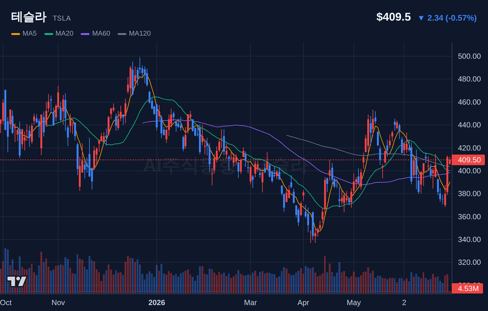 테슬라 (TSLA) 일봉 차트