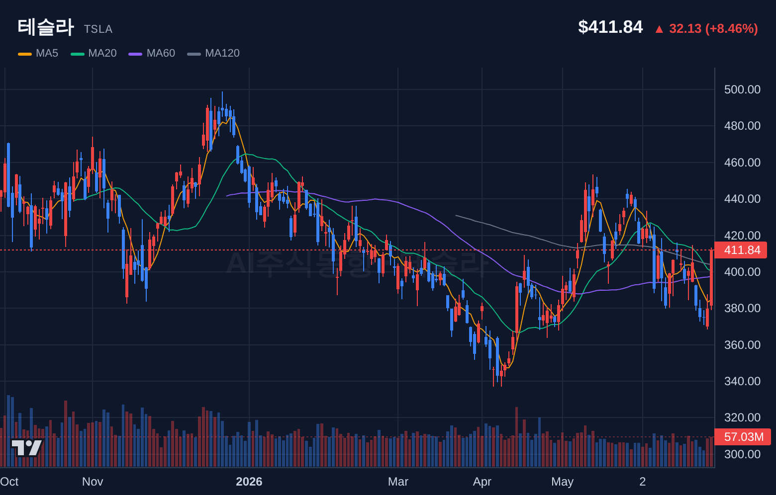 테슬라 (TSLA) 일봉 차트