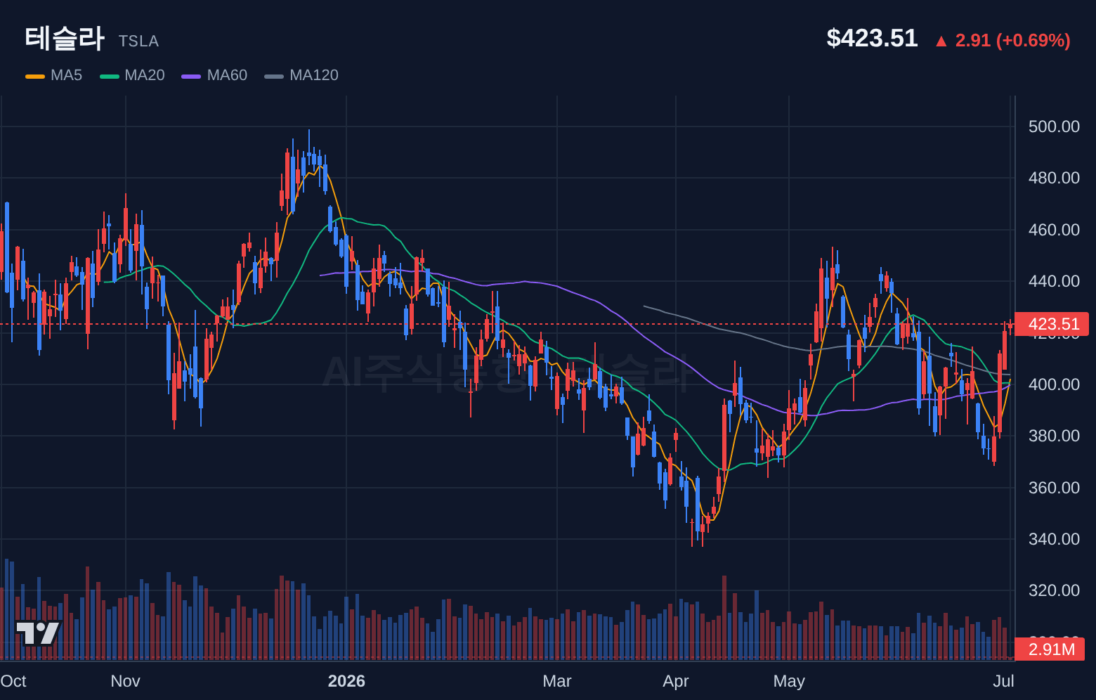 테슬라 (TSLA) 일봉 차트