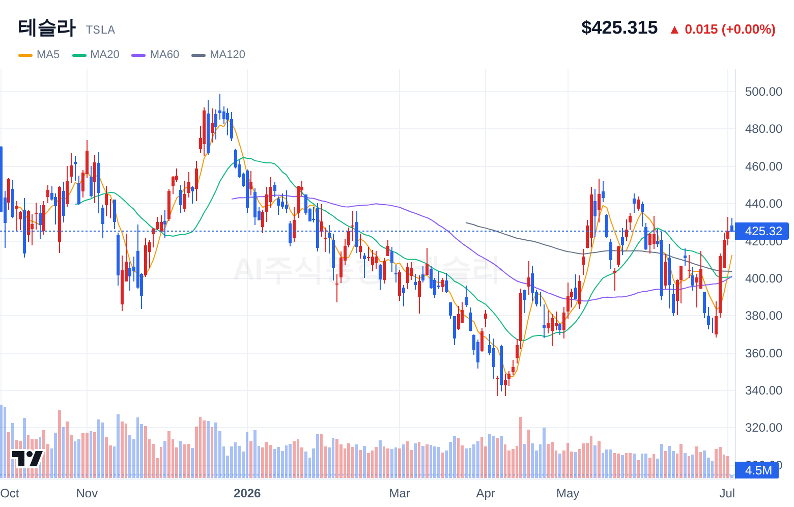 테슬라 (TSLA) 일봉 차트