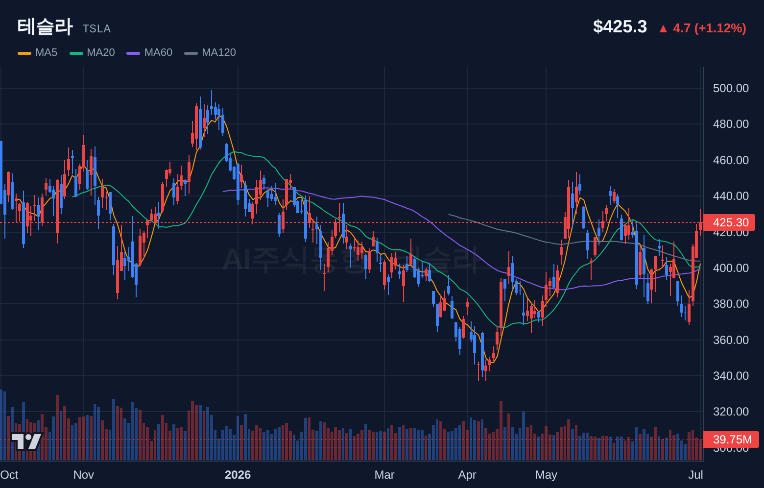 테슬라 (TSLA) 일봉 차트