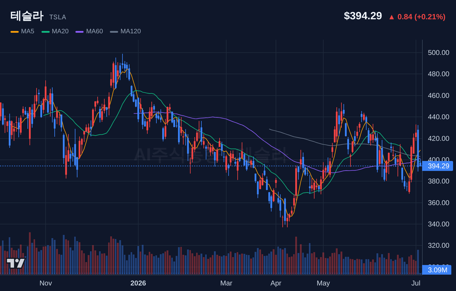 테슬라 (TSLA) 일봉 차트