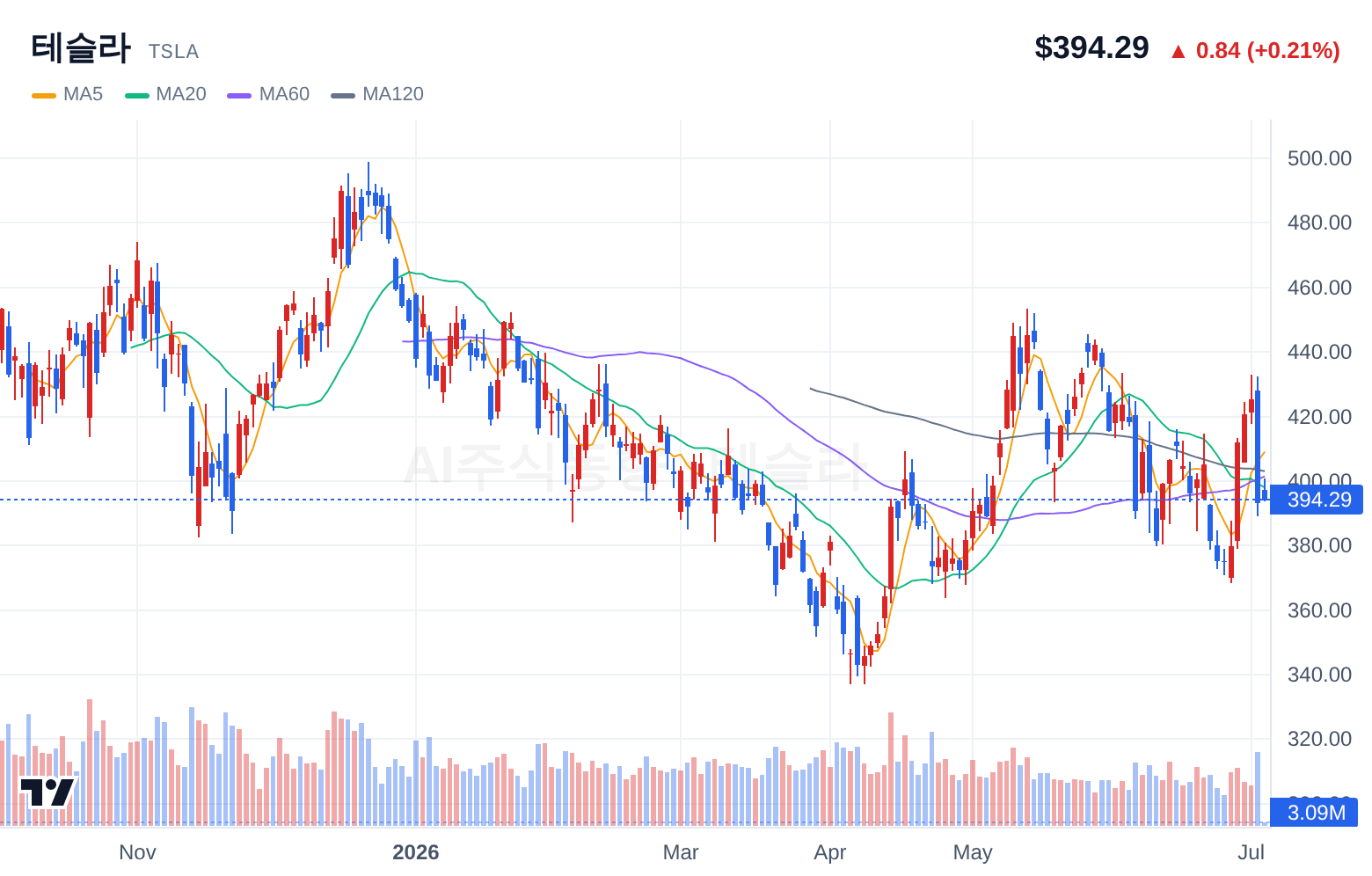 테슬라 (TSLA) 일봉 차트