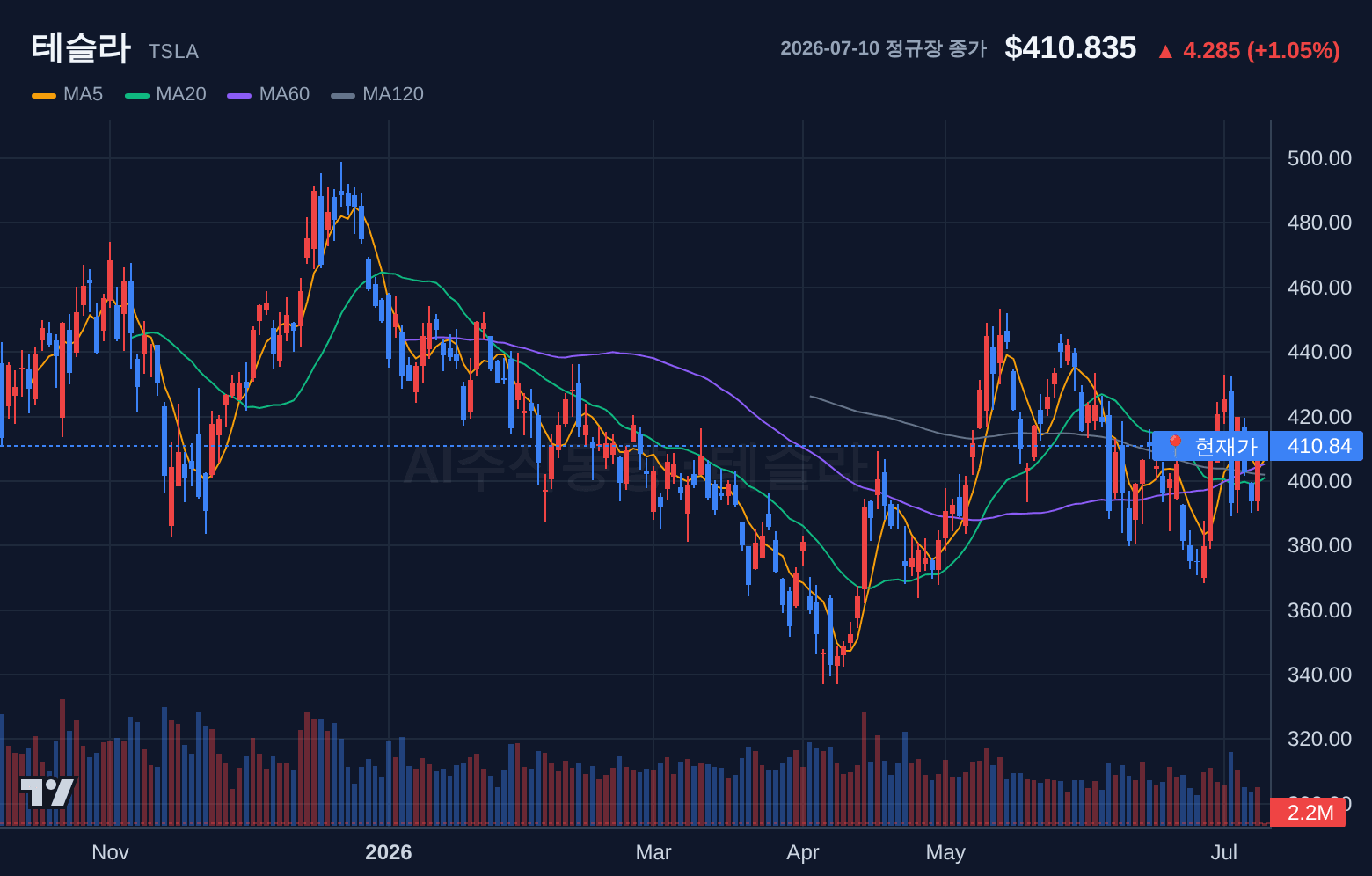 테슬라 (TSLA) 일봉 차트