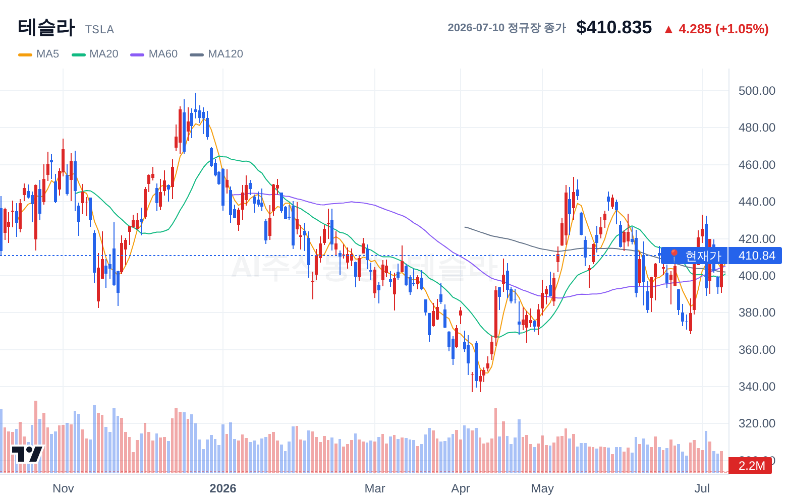 테슬라 (TSLA) 일봉 차트